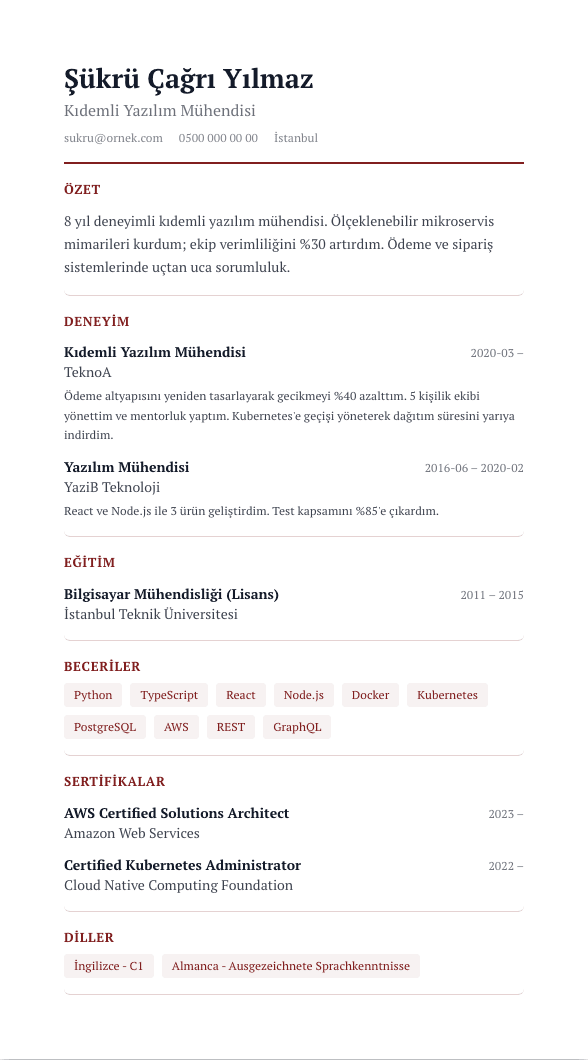 Hukuk Çizgisi CV şablonu önizlemesi - Geniş marj, koyu bordo kural ve geleneksel hukuk belgesi disiplini