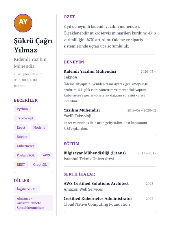 Kreatif Foto CV şablonu önizlemesi - Yaratıcı roller - iki kolon + sidebar foto, görsel ağırlıklı