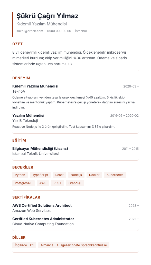 Rahat Okunur TR CV şablonu önizlemesi - 12 punto ve geniş satır aralığı - kağıt çıktıda ve her yaşta zahmetsiz okunan CV