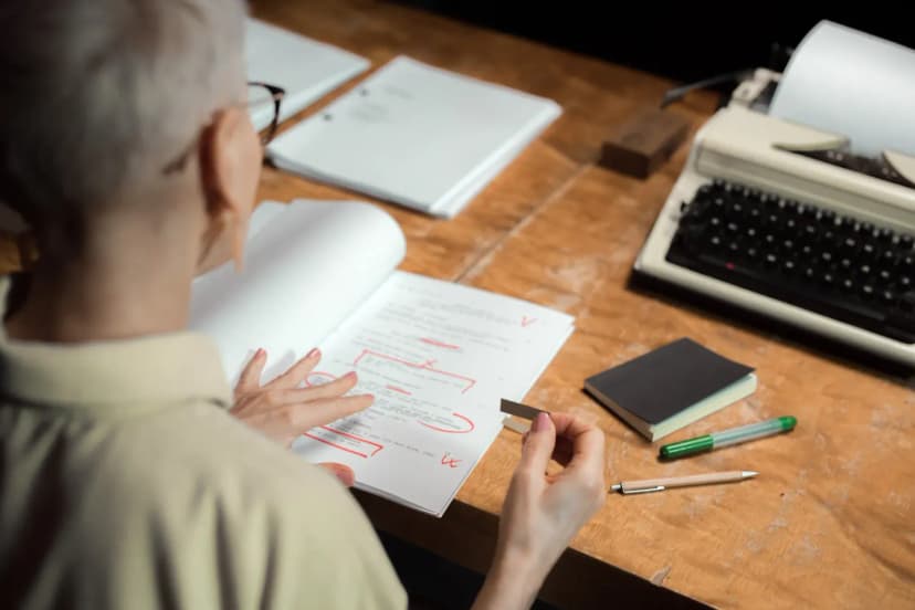 Kurşun kalemle düzeltmeler yapılmış İngilizce CV'nin yakın çekim fotoğrafı