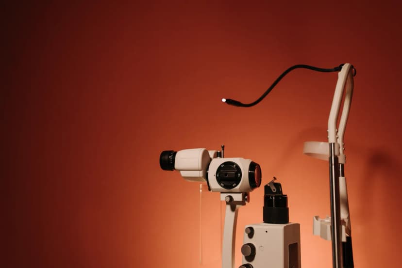 Modern göz kliniğinde tanısal cihazlarla çalışma anı