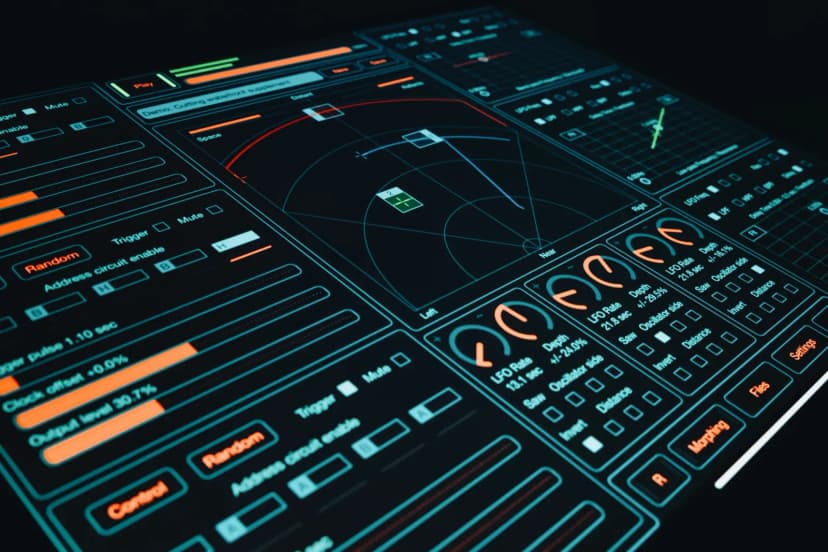 Dynamic digital interface showcasing technology with interactive design elements and controls.