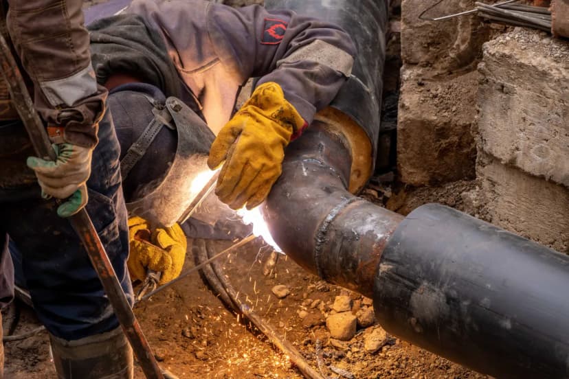 Doğalgaz tesisatçısı boru hattı montajı yaparken