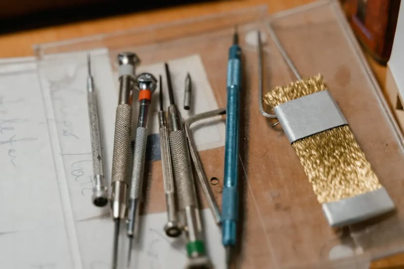 A detailed layout of precision tools and equipment perfect for crafting or repair work.
