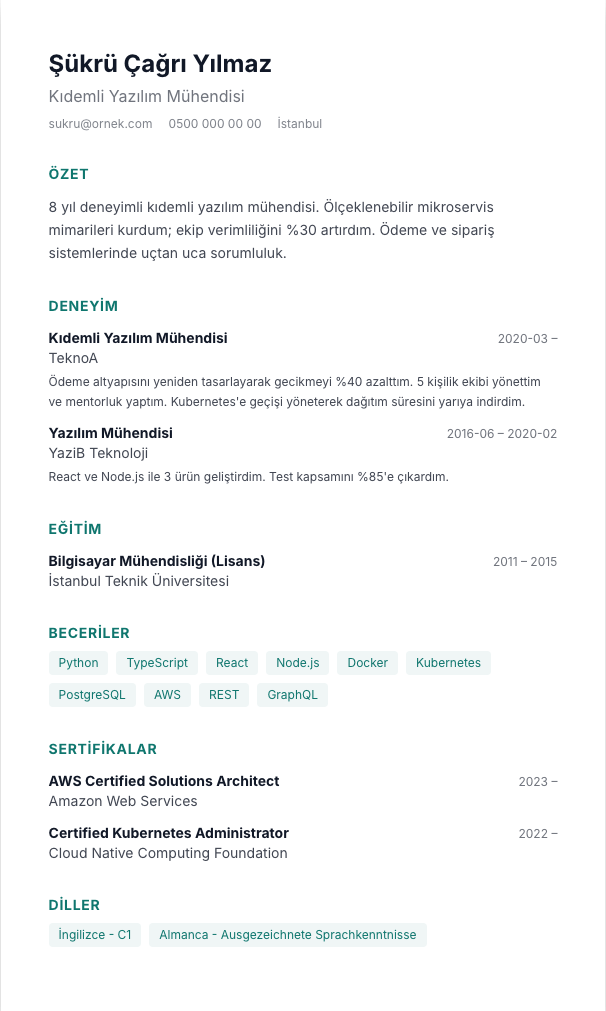 ABD Formatı CV şablonu - alternatif vurgu rengiyle