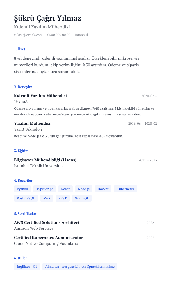 Akademik Numaralı CV şablonu - alternatif vurgu rengiyle