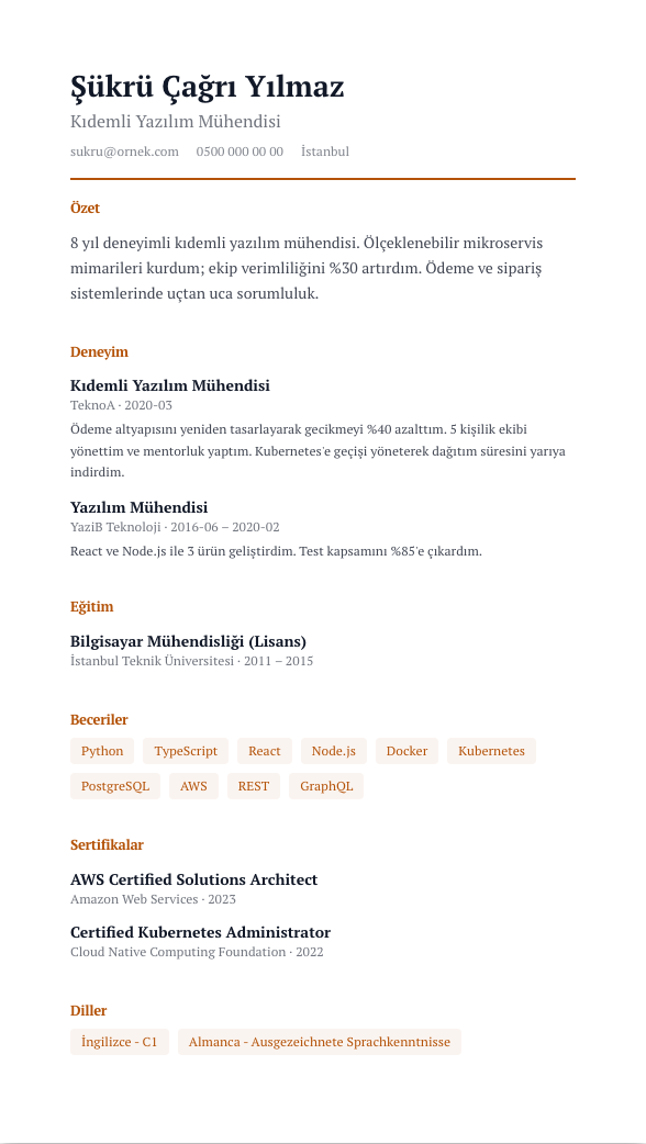 Anlatı CV şablonu - alternatif vurgu rengiyle