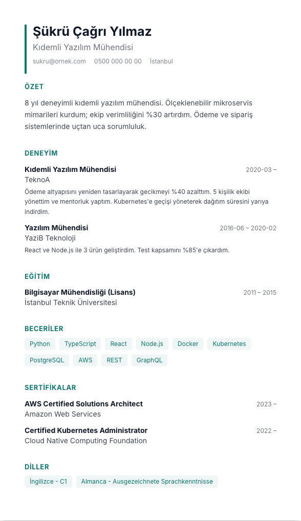 Antrasit Blok CV şablonu - alternatif vurgu rengiyle
