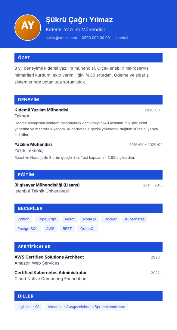 Banner Foto TR CV şablonu - alternatif vurgu rengiyle