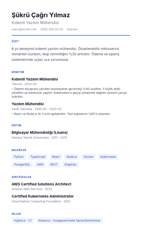 Başarı Odaklı CV şablonu - alternatif vurgu rengiyle