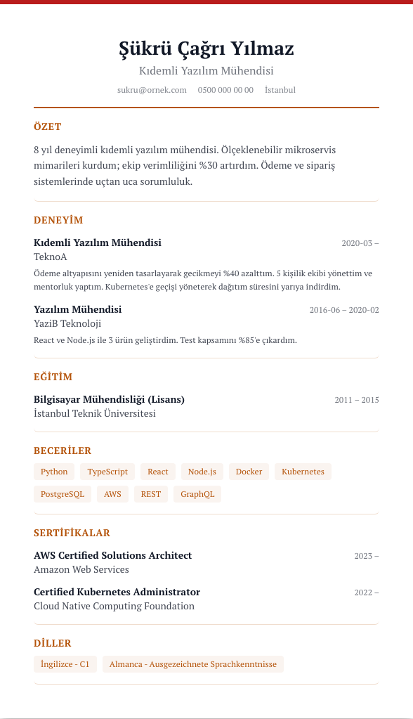 Bordo Vurgu CV şablonu - alternatif vurgu rengiyle