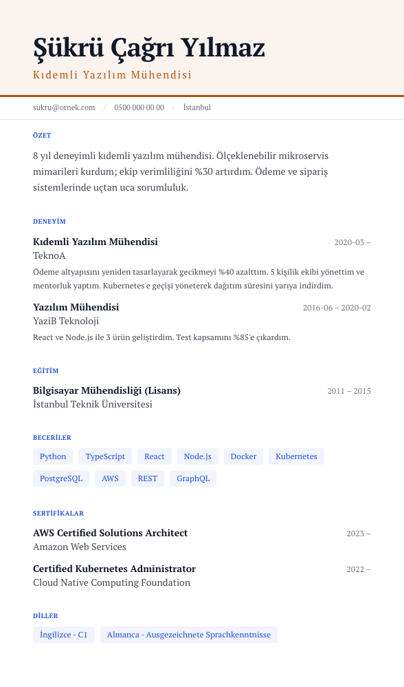 Büyük Başlık CV şablonu - alternatif vurgu rengiyle