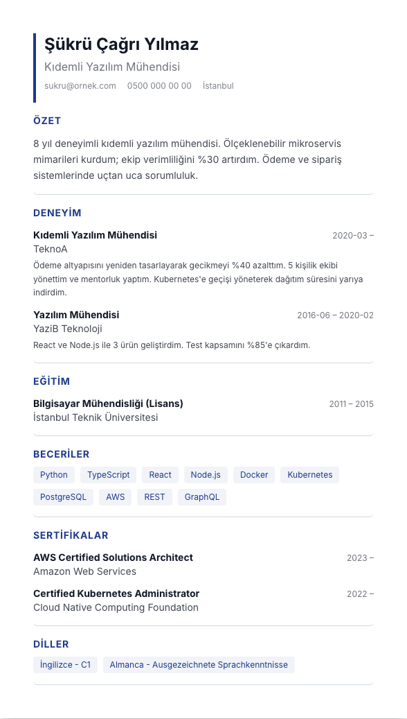 Europass Foto CV şablonu - fotoğrafsız kullanımıyla
