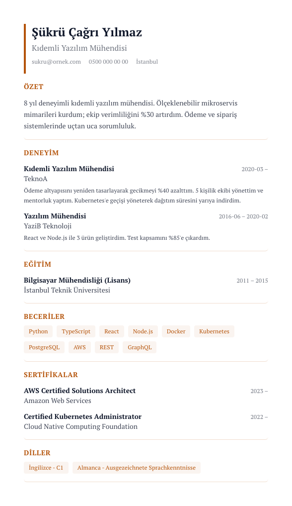 Executive CV şablonu - alternatif vurgu rengiyle