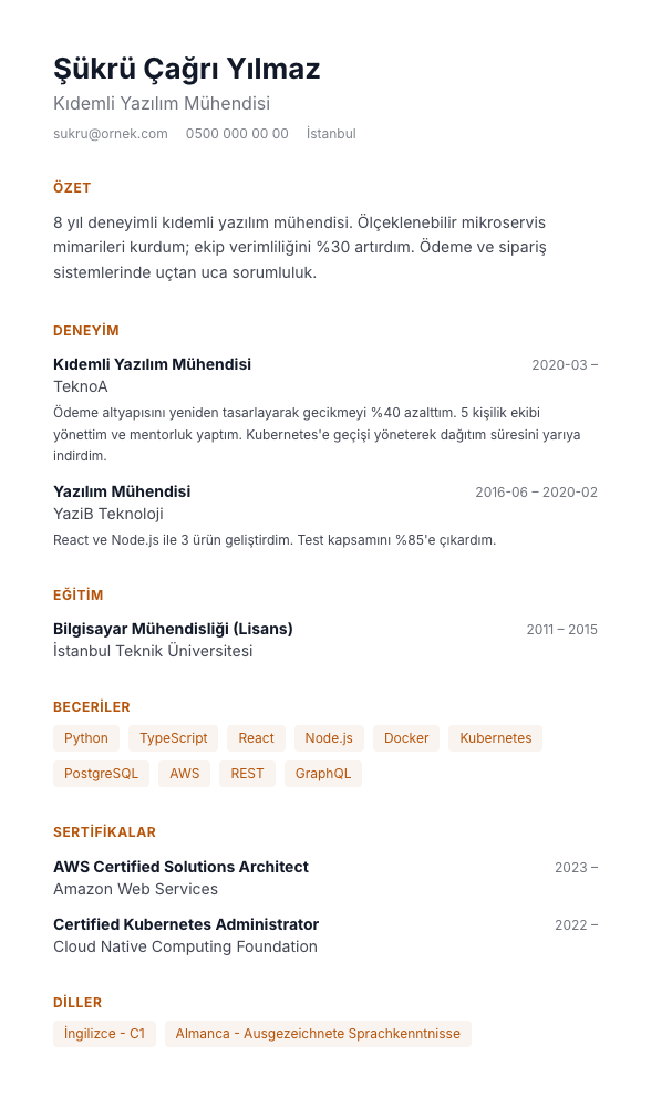 Filiz CV şablonu - alternatif vurgu rengiyle