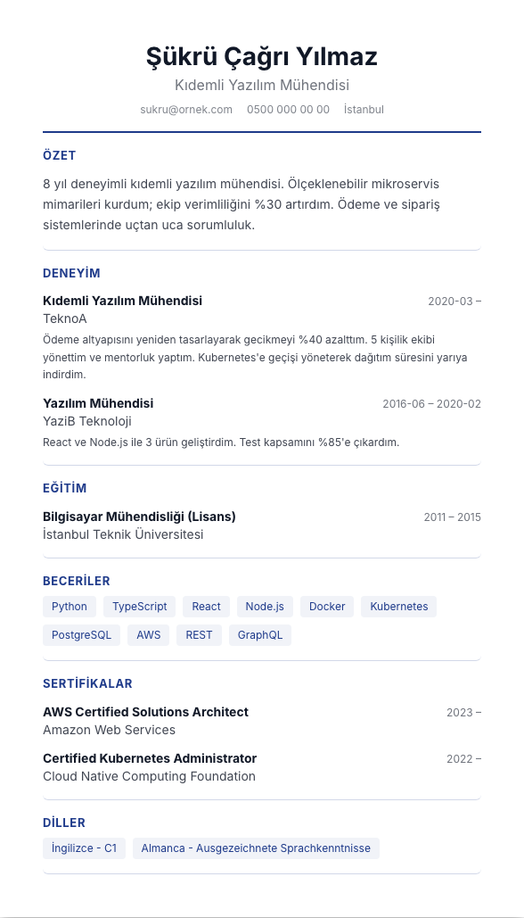 Finans Kurumsal CV şablonu önizlemesi - Bankacılık, denetim ve finans profesyonelleri için: lacivert-serif ciddiyet, kurum kültürüne uyumlu