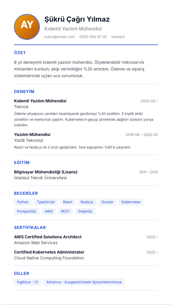 Foto Modern TR CV şablonu - alternatif vurgu rengiyle