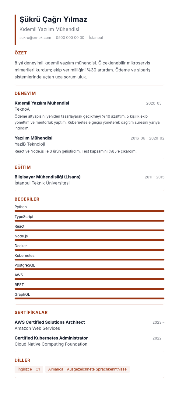 Gastronomi & Hizmet CV şablonu - fotoğrafsız kullanımıyla