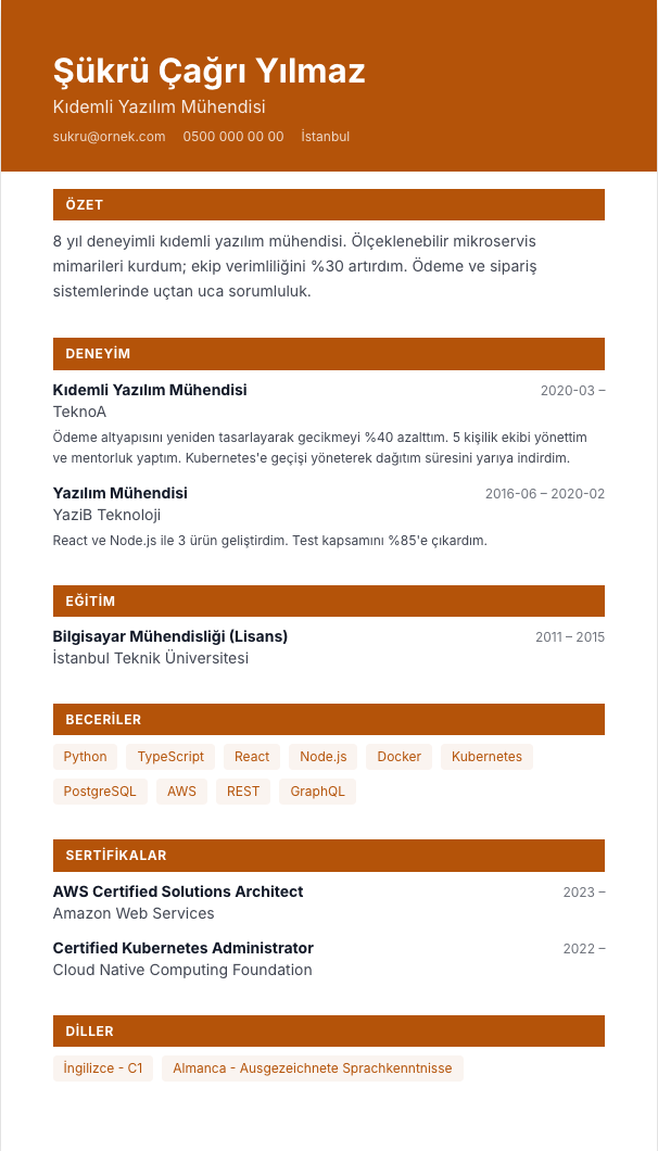 Gece Lansmanı CV şablonu - alternatif vurgu rengiyle