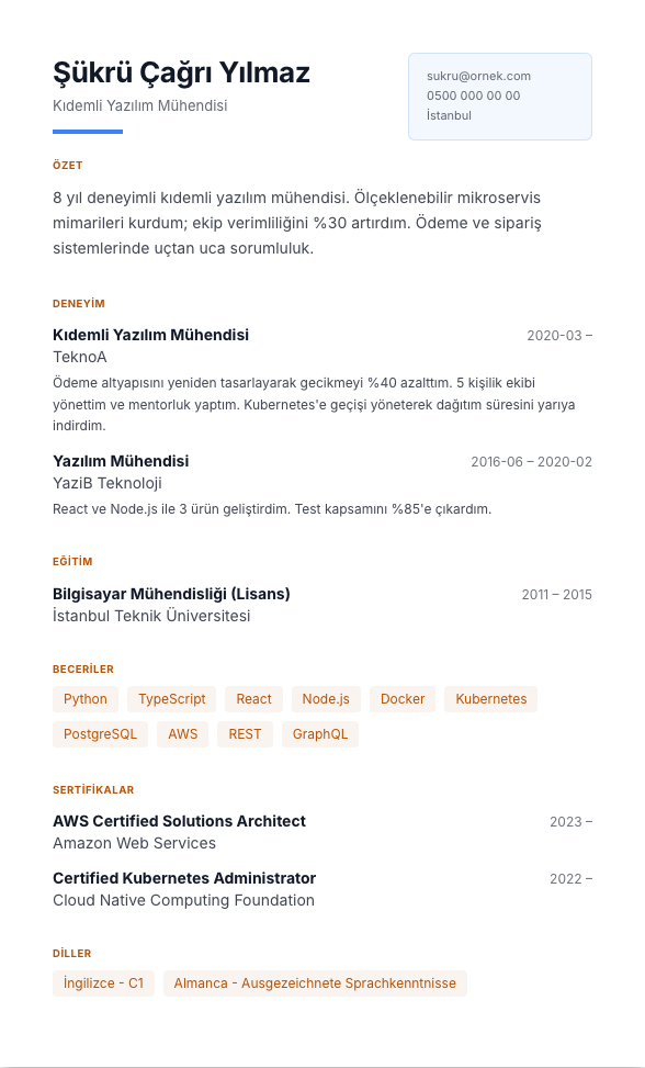 Güçlü Yönler CV şablonu - alternatif vurgu rengiyle