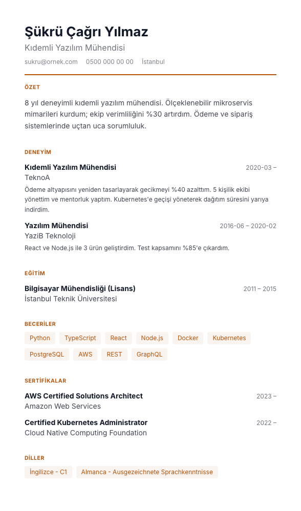 Hibrit Envanter CV şablonu - alternatif vurgu rengiyle