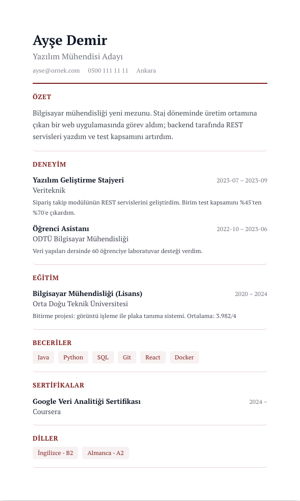 Hukuk Çizgisi CV şablonu - yeni mezun CV'si örneğiyle