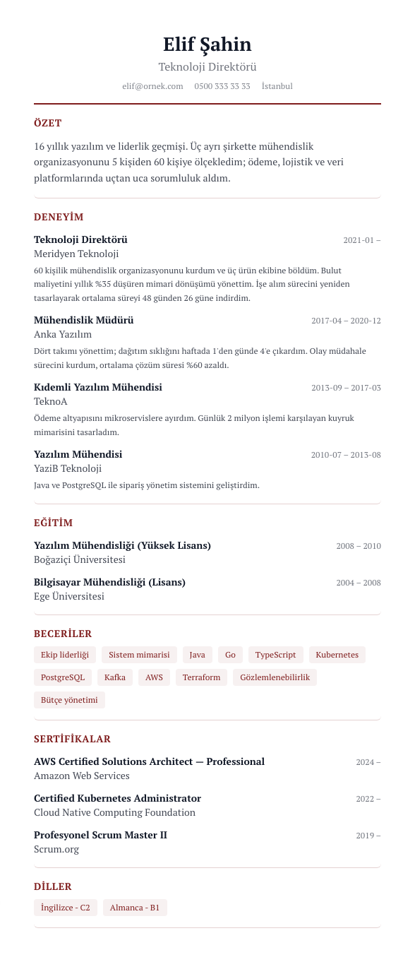 Hukuk CV şablonu - uzun kariyer geçmişi örneğiyle