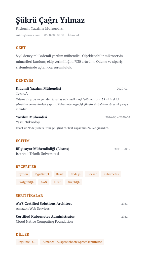 Kağıt Fraunces CV şablonu - alternatif vurgu rengiyle