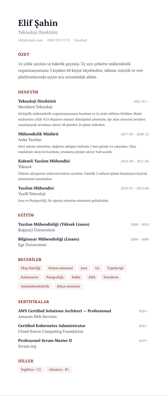 Kağıt Fraunces CV şablonu - uzun kariyer geçmişi örneğiyle