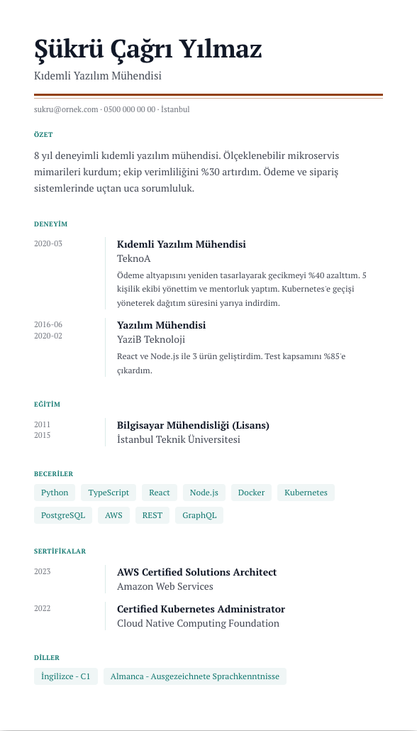 Kapak Dosyası CV şablonu - alternatif vurgu rengiyle