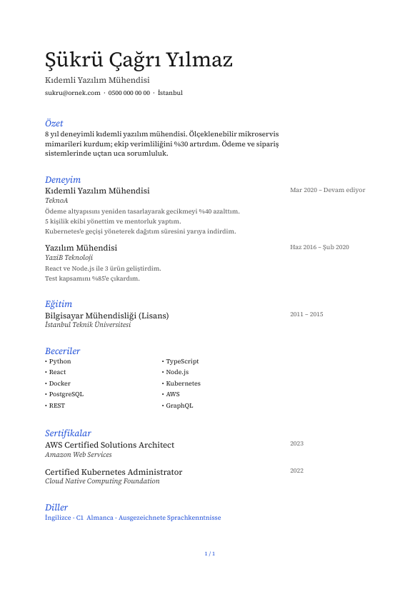 Kenar Notu CV şablonu - alternatif vurgu rengiyle