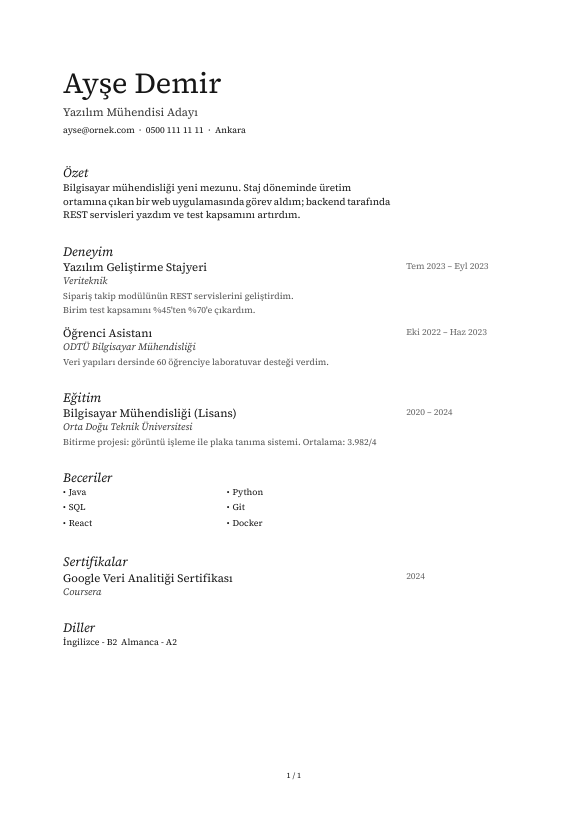 Kenar Notu CV şablonu - yeni mezun CV'si örneğiyle