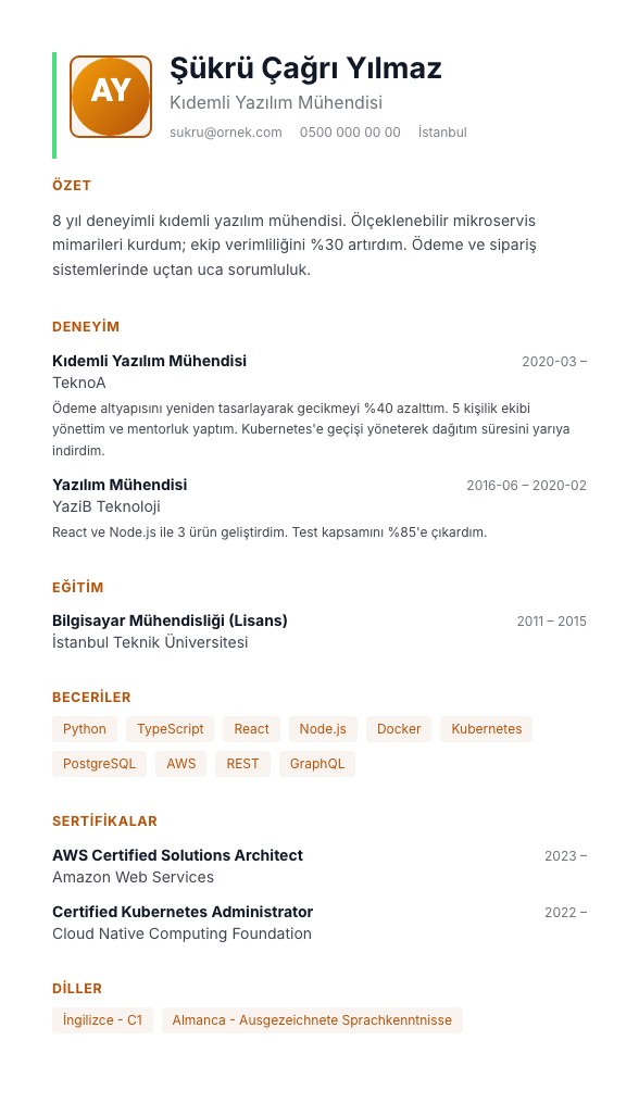 Klinik Sakin CV şablonu - alternatif vurgu rengiyle