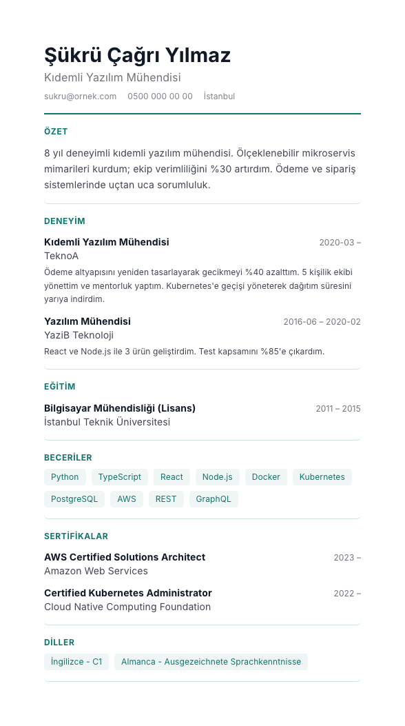 Kobalt Hat CV şablonu - alternatif vurgu rengiyle