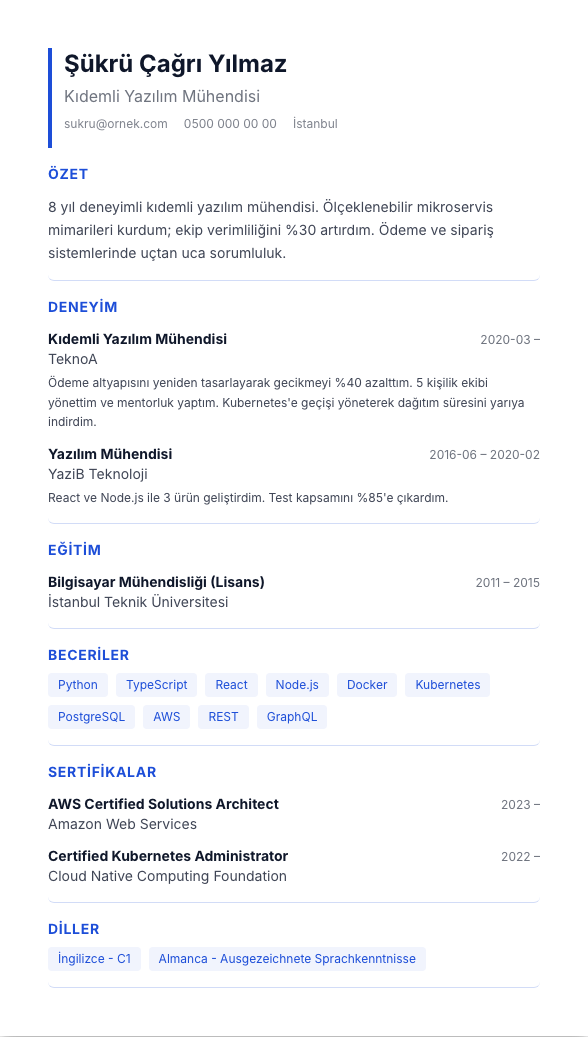 Kompakt INTL CV şablonu - alternatif vurgu rengiyle