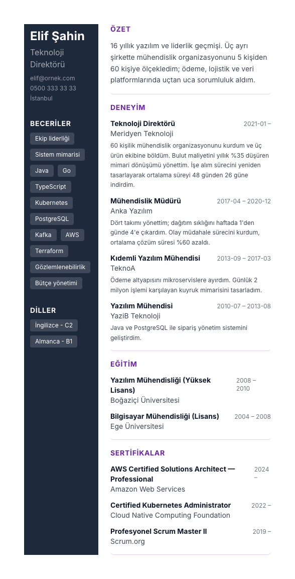 Kreatif Renkli Sidebar CV şablonu - uzun kariyer geçmişi örneğiyle