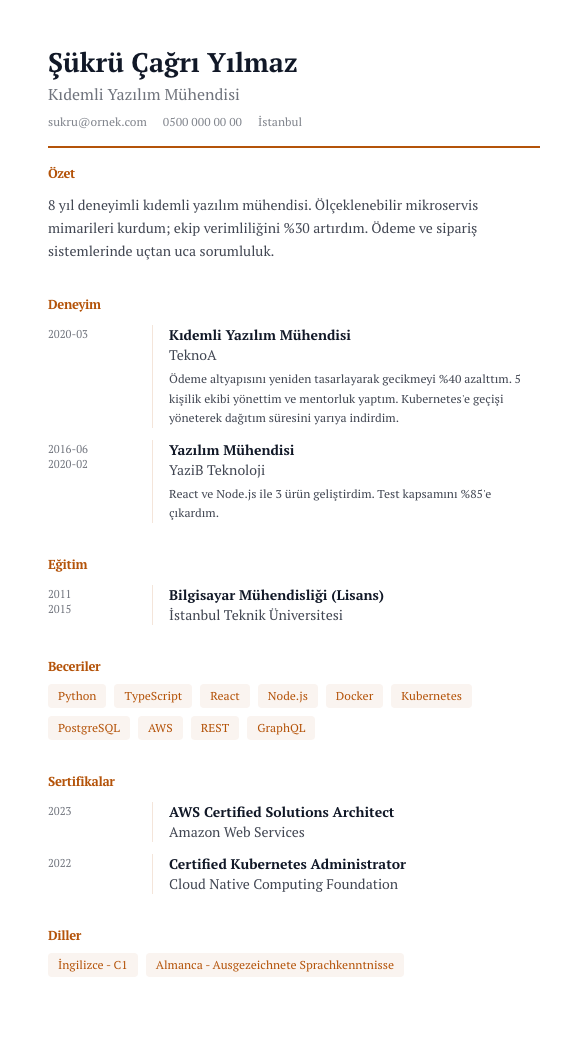 Kronoloji CV şablonu - alternatif vurgu rengiyle