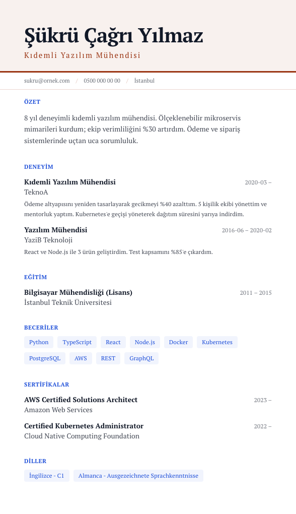 Manşet CV şablonu - alternatif vurgu rengiyle