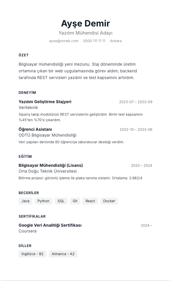 Mimari Çizgi CV şablonu - yeni mezun CV'si örneğiyle