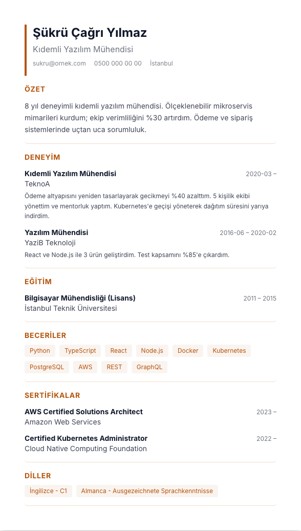 Modern Vurgu CV şablonu - alternatif vurgu rengiyle
