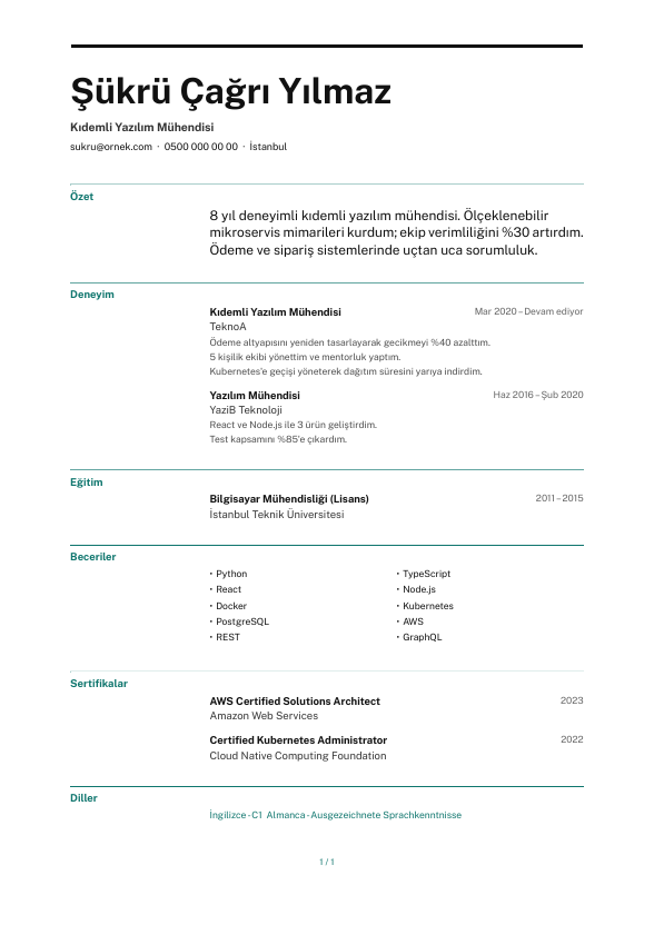 Modül CV şablonu - alternatif vurgu rengiyle