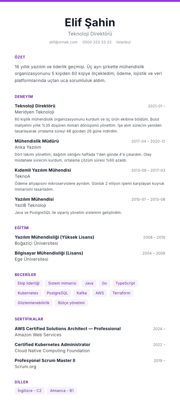 Monogram Merkez CV şablonu - uzun kariyer geçmişi örneğiyle
