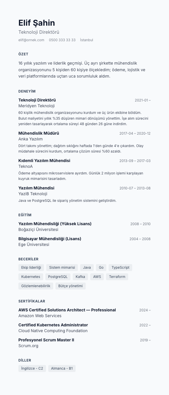 Nordik Beyaz CV şablonu - uzun kariyer geçmişi örneğiyle