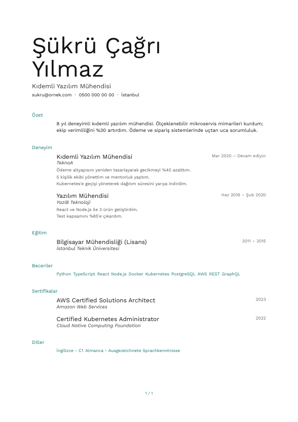 Ölçek CV şablonu - alternatif vurgu rengiyle