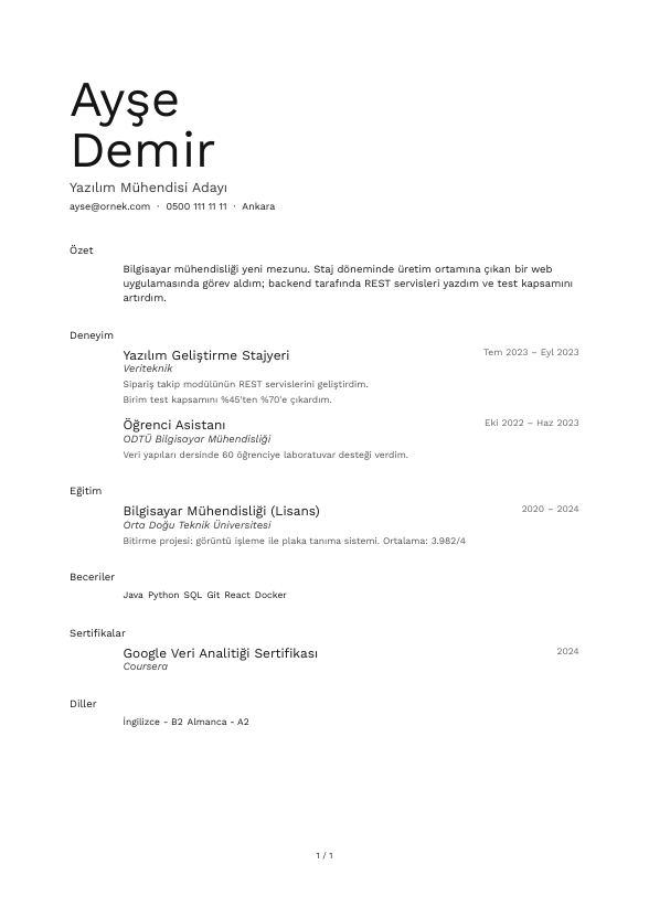 Ölçek CV şablonu - yeni mezun CV'si örneğiyle