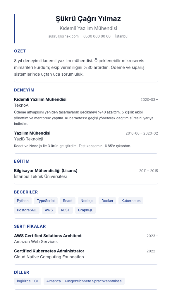 Orta Klasik TR CV şablonu - fotoğrafsız kullanımıyla
