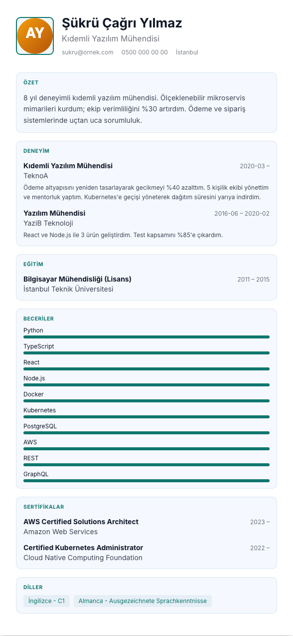 Pano CV şablonu - alternatif vurgu rengiyle