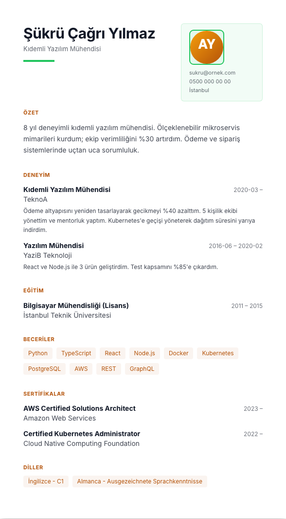 Panorama CV şablonu - alternatif vurgu rengiyle