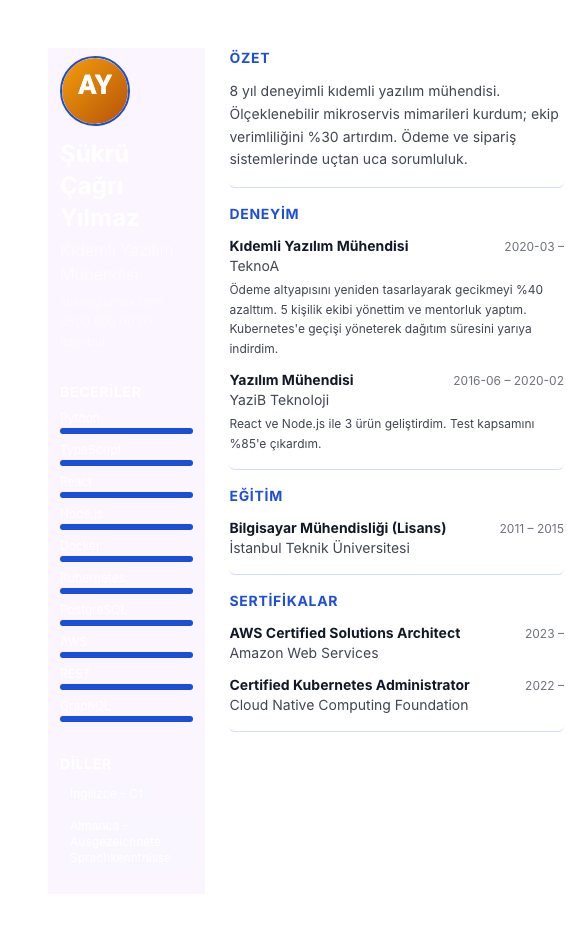 Pastel Sidebar CV şablonu - alternatif vurgu rengiyle