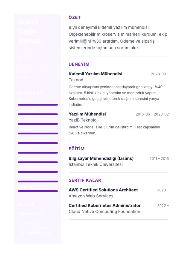 Pastel Sidebar CV şablonu - fotoğrafsız kullanımıyla